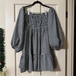 Women’s Crescent Checkered Off The Shoulder Mini Dress M